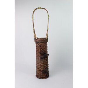 Japanese Ikebana Bamboo Basket with Carved Peach Pits (Momotane), Shōwa Period c